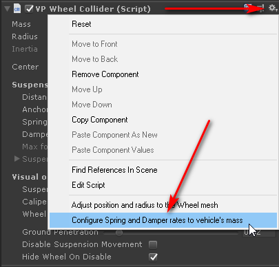 VP WheelCollider context menu