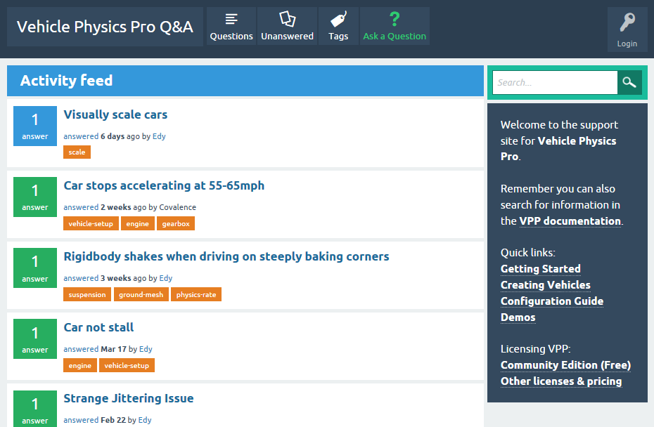 Vehicle Physics Pro Community Support Questions & Answers Vehicle Physics Pro Support Questions & Answers